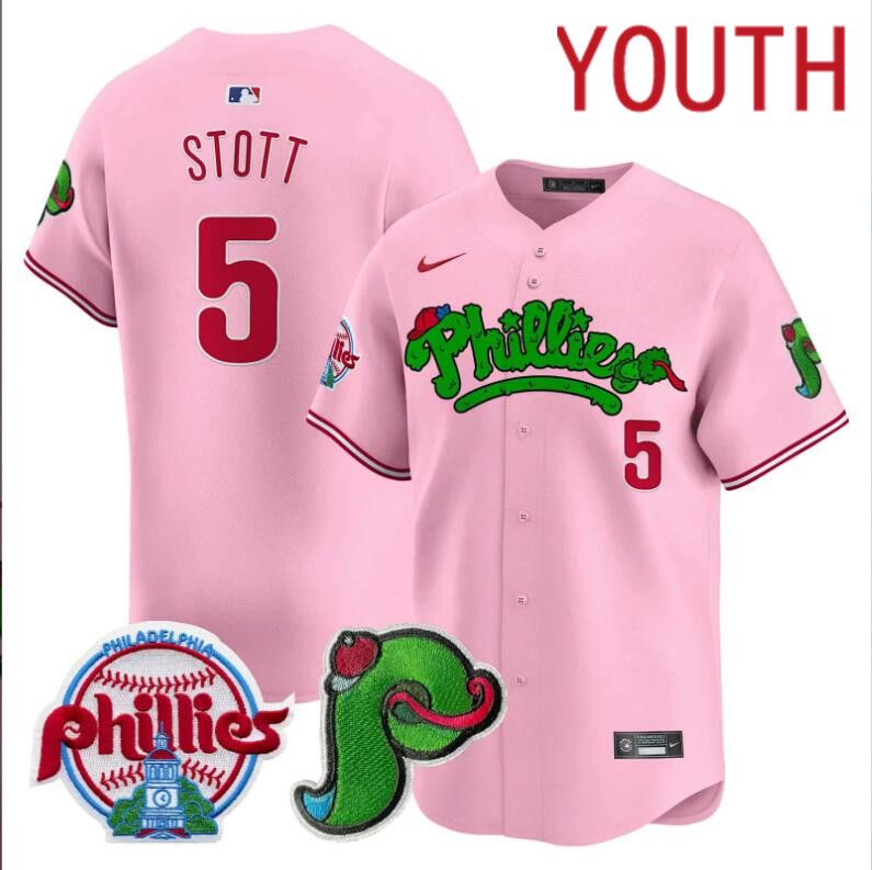 Youth Philadelphia Phillies #5 Stott pink Limited 2024 MLB Nike jersey